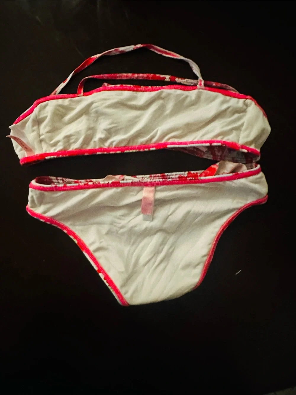 Girl’s PilyQ Ruffled Two-Piece Bikini in Red & White Abstract Print